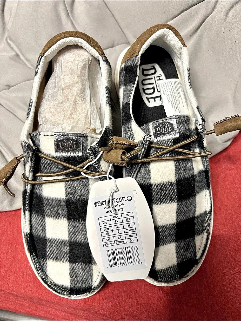 Hey Dude Wendy Buffalo Plaid Sneakers Black & White US 7